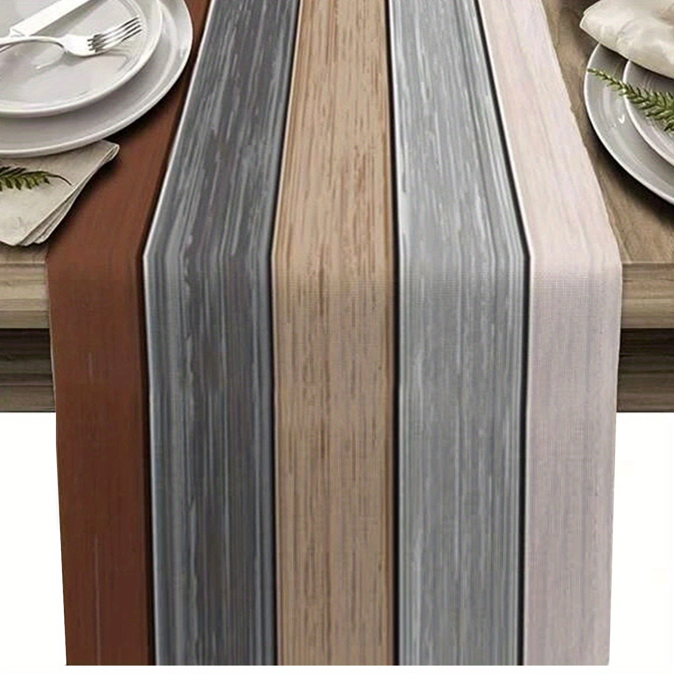 Farmhouse Linen Table Runner Rustic Barn Wood Ombre Kitchen Dining Decor