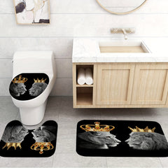 4pcs Lion Couple Bathroom Set Waterproof Shower Curtain With 12 Hooks