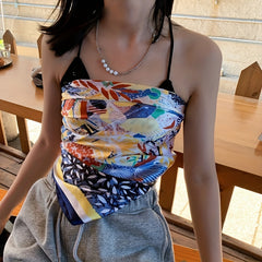 French Style Vintage Square Silk Scarf Bandana Boho Satin Shawl