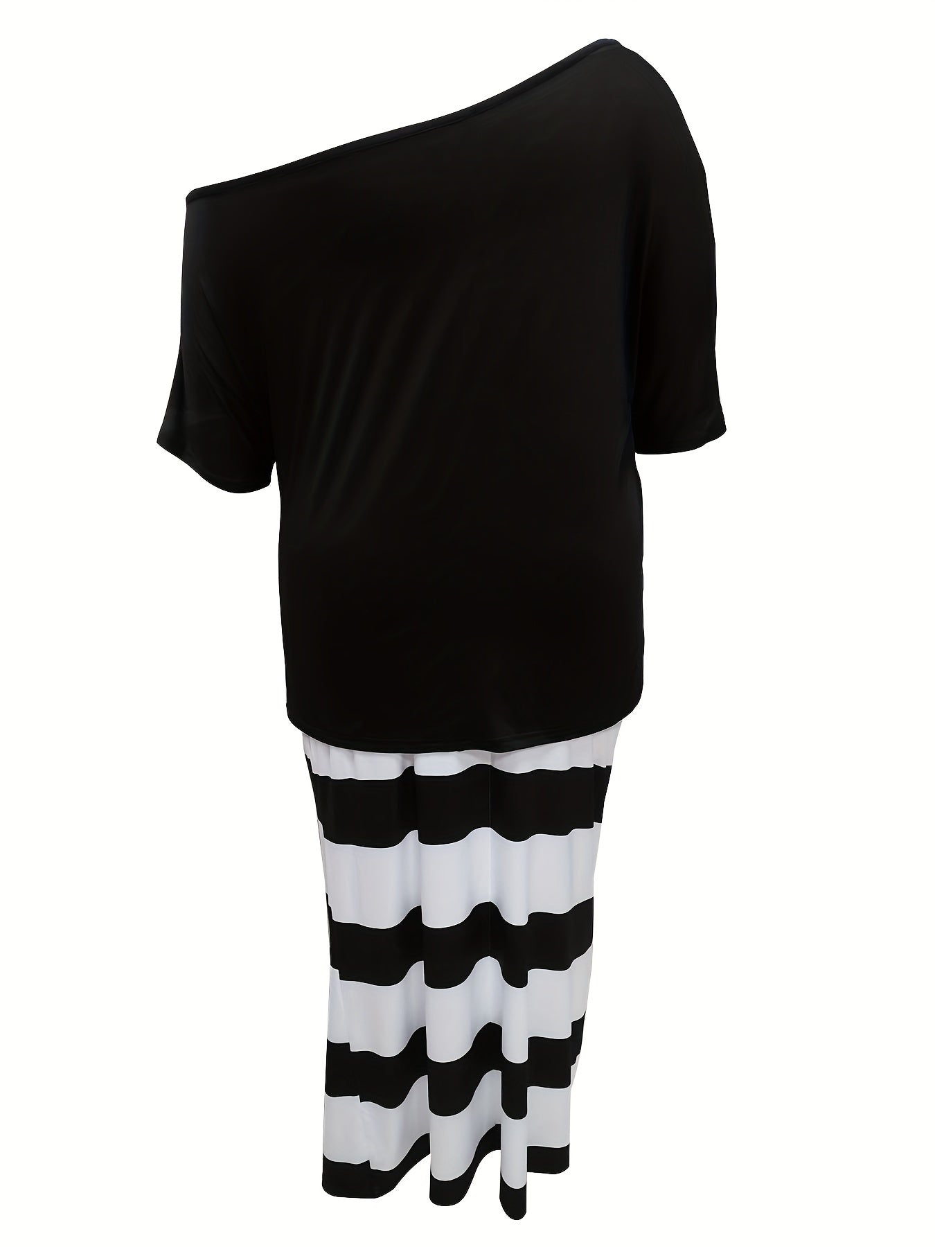 Women's Plus Dandelion Print Top & Stripe Print Maxi Skirt Set