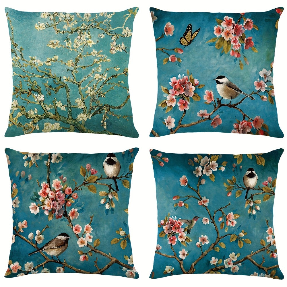 Birds & Branch Print Pillow Case 100% Polyester Home Decor