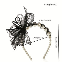 Lace Bow Headband Faux Pearl Hair Band for Women