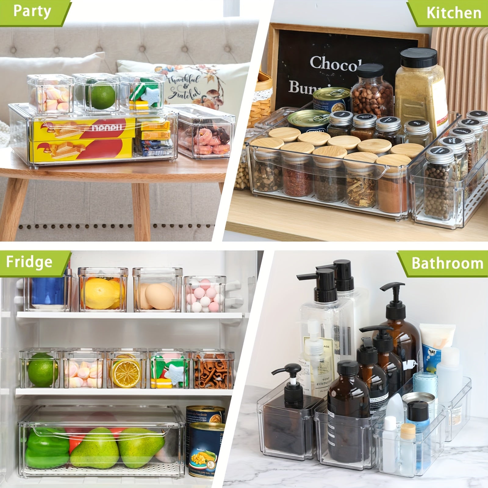 10pcs Fridge Organizer Bins with Lids BPA Plastic Pantry Storage