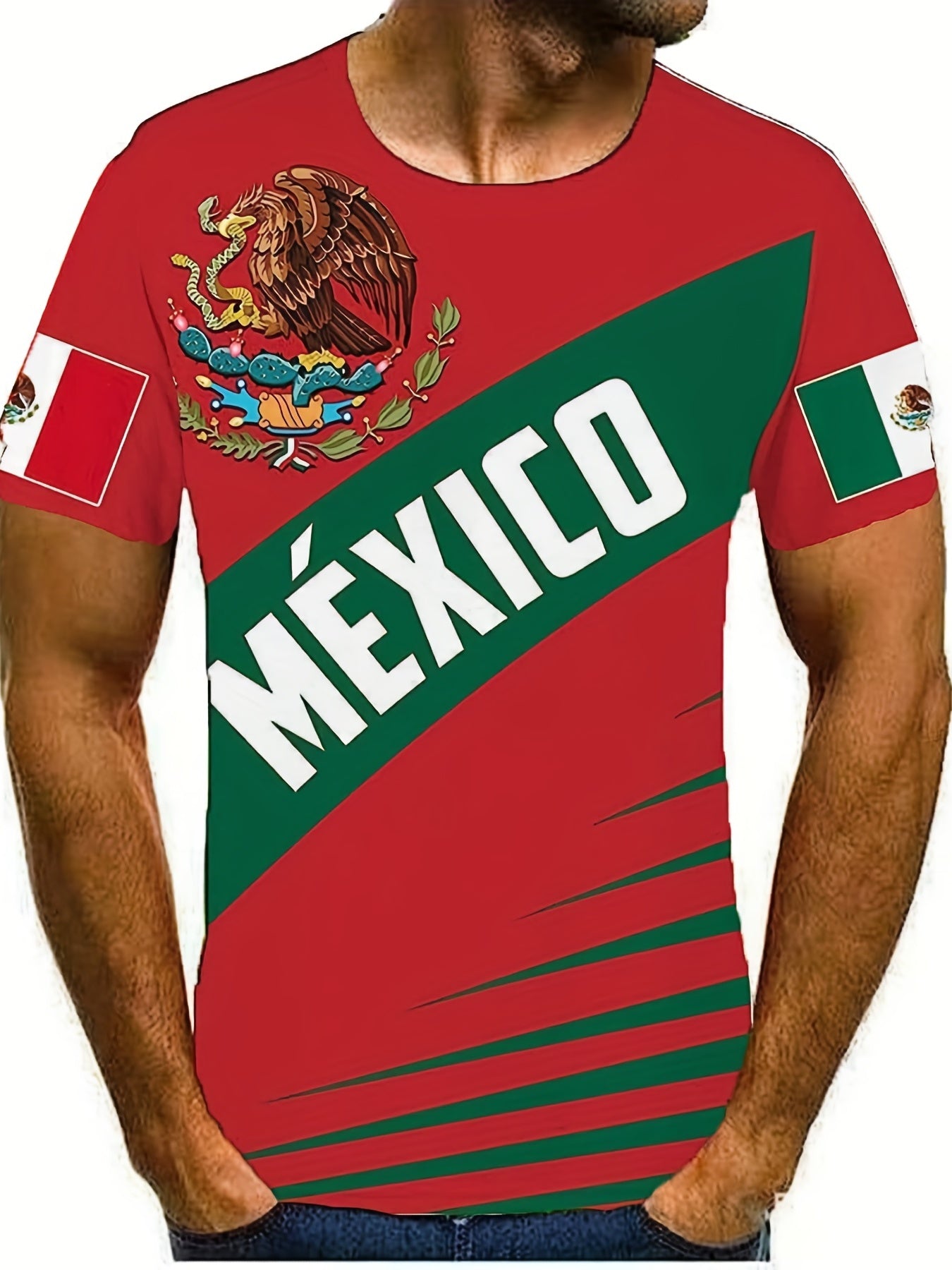 Men's Mexico & Eagle Print T shirt Casual Slightly Stretch 3D Print Tee