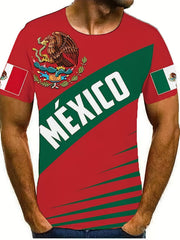 Men's Mexico & Eagle Print T shirt Casual Slightly Stretch 3D Print Tee