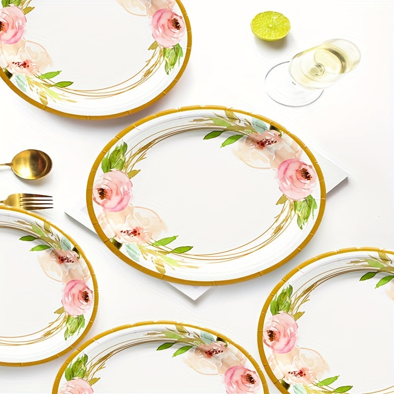 Camellia Floral Party Dinnerware 17" Paper Plates (12/16/20Pcs)