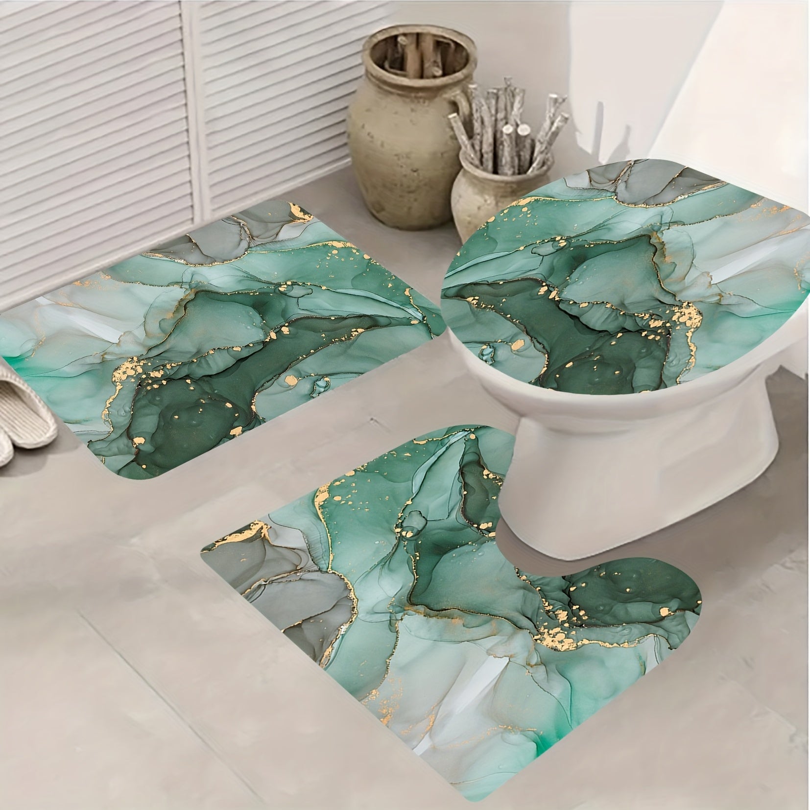 Waterproof Marble Shower Curtain & Bathroom Rug Set