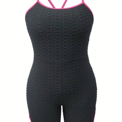  Sports Cami Romper Women's Plus Contrast Trim Honeycomb Textured Lace