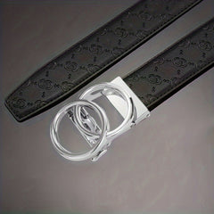 Men's Leather Belt Ratchet Buckle Adjustable Business Strap