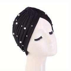 Faux Pearl Decor Turban Pleated Chemo Cap Hat