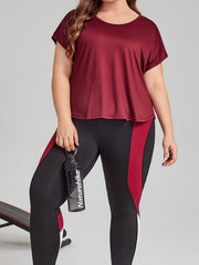 Solid Short Sleeve Sports Top Women's Plus Round Neck Medium Stretch