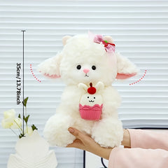 Soft Lamb Plush Toy with Red Bow & Cupcake Stuffed Animal