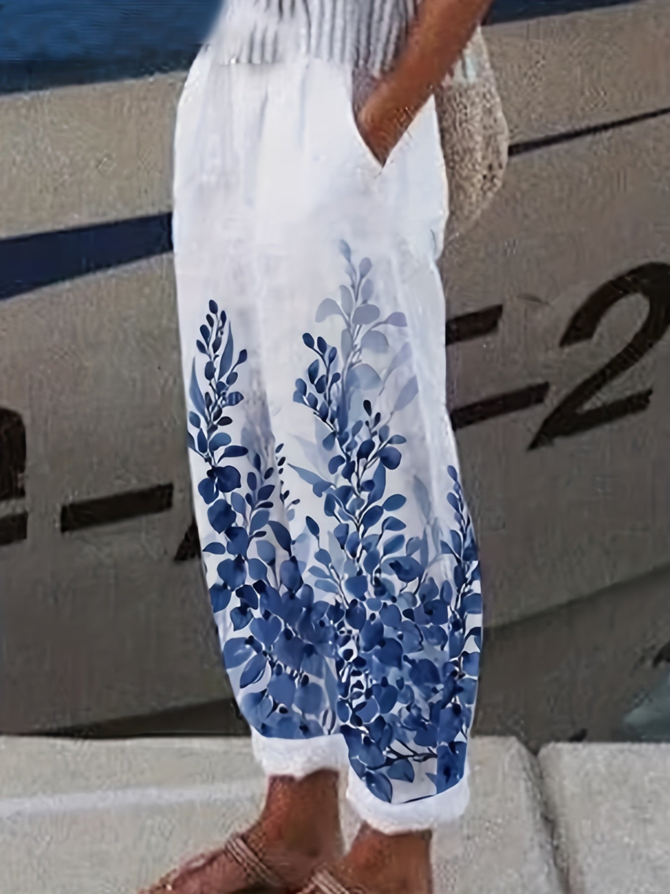 Women's Plus Ombre Floral Print Elastic Waist Pants With Pockets