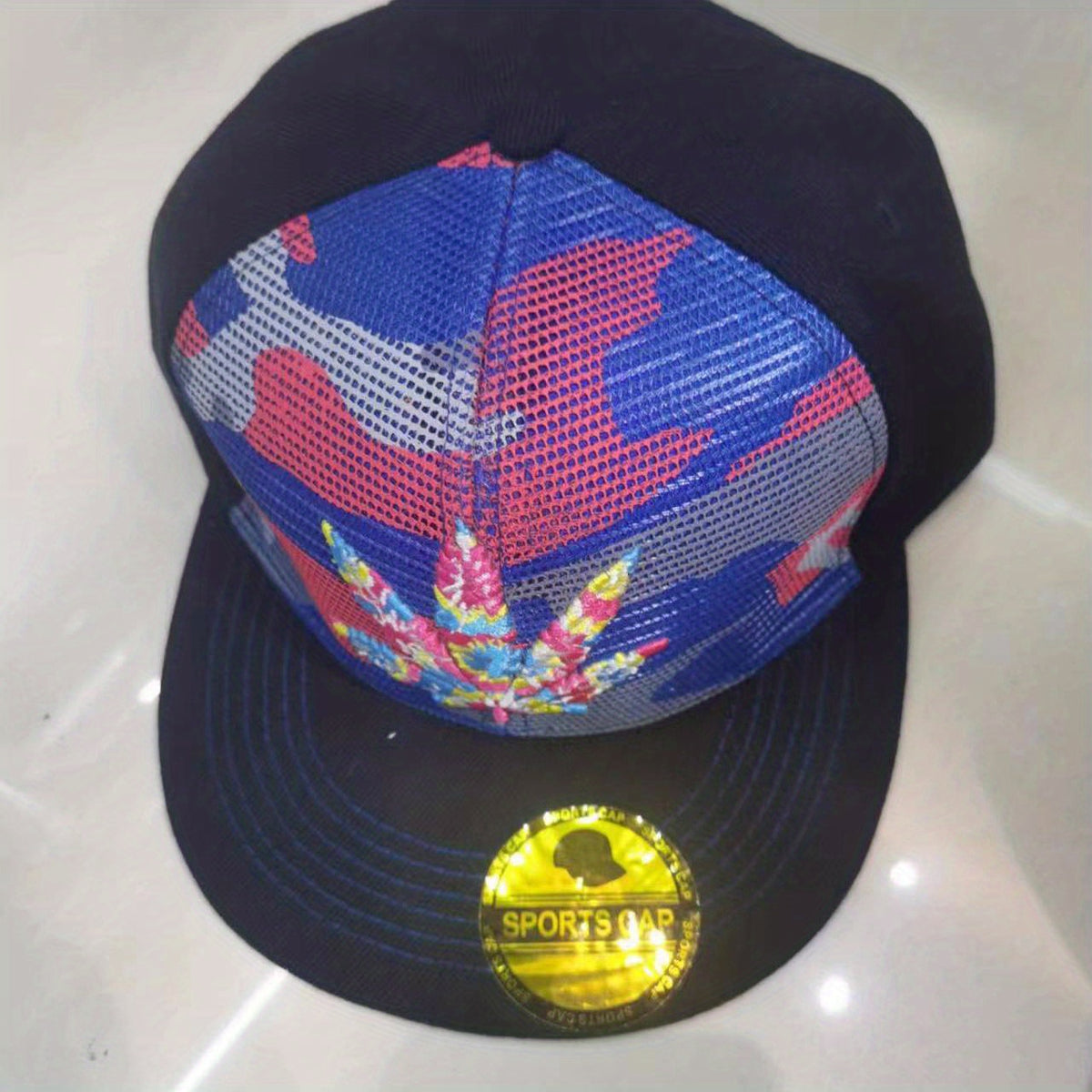 Flat Brim Hip Hop Cap with Maple Leaf Embroidery