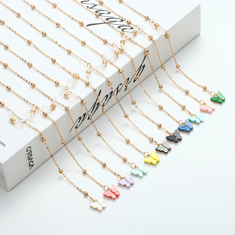 Alloy Butterfly Pendant Glasses Chain Colorful Mask Chain Necklace