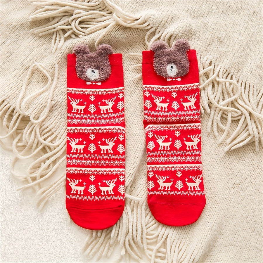 4 Pairs Christmas Cartoon Socks Women's Mid Tube Stockings
