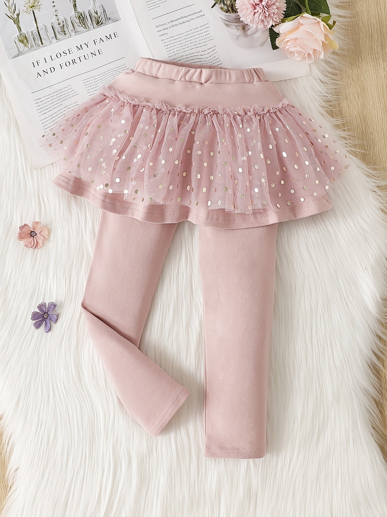 Girls Footless Leggings With Mesh Tutu Ruffle Skirt