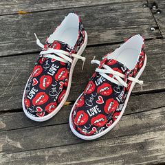 Love Print Boat Shoes Lightweight Low Canvas Shoes For Women