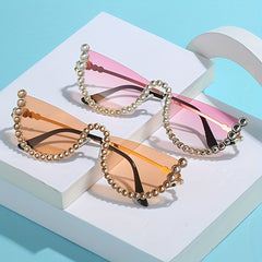 Rhinestone Semi Rimless Sunglasses for Women UV400 Sun Shades Glasses