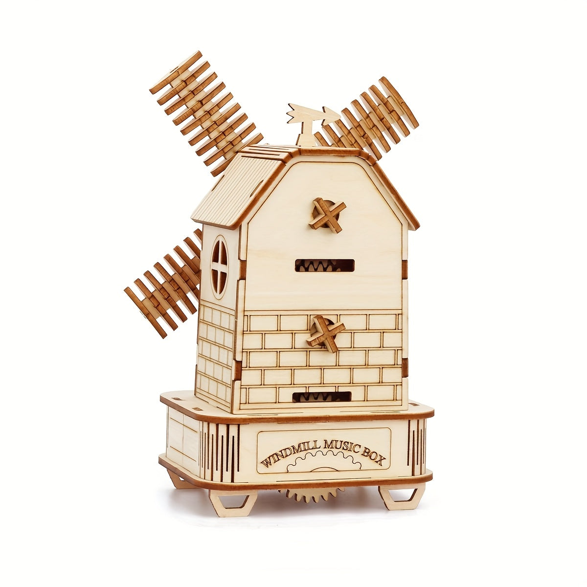 3D Wooden Windmill Puzzle Music Box Golden Mechanical Model Ideal Gift