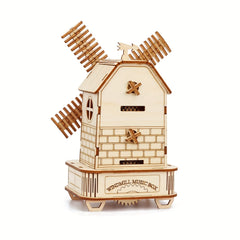 3D Wooden Windmill Puzzle Music Box Golden Mechanical Model Ideal Gift