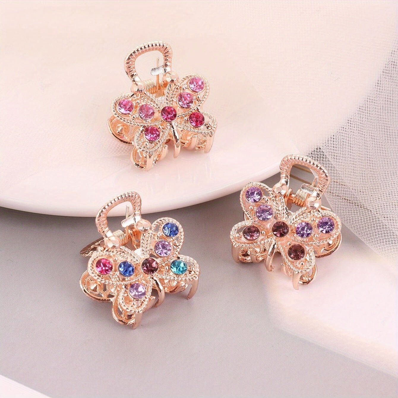 3pcs Rhinestone Hair Claw Butterfly Heart Hair Accessories