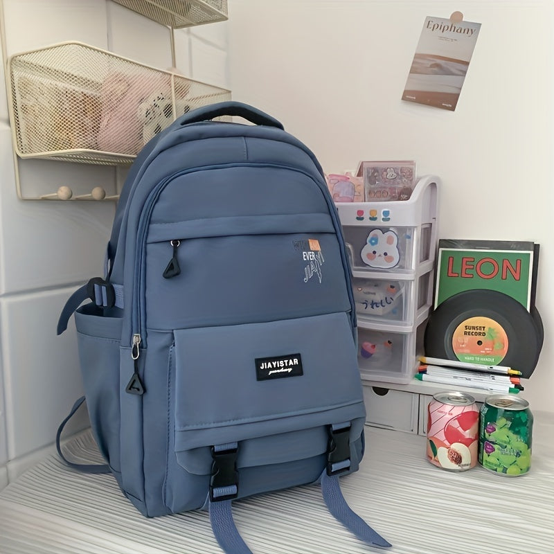 Letter Print Front Zip Backpack Purse Large Capacity Pockets Schoolbag