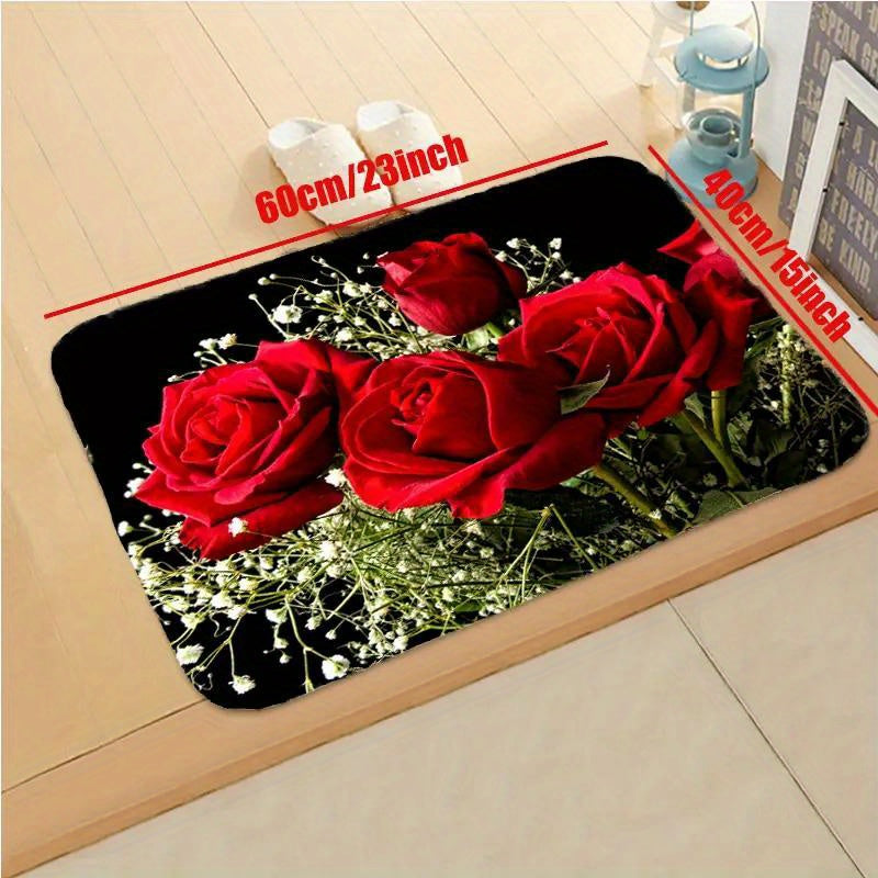 Soft Kitchen Rug Anti Fatigue Rose Flowers Waterproof Non Slip Runner Rug