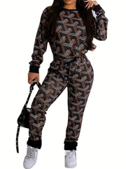 Plus Size Dot Print Top & Pants 2 Piece Set