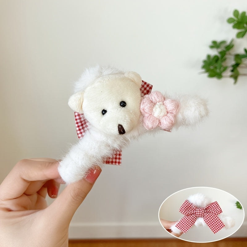 2pcs Plush Bear Hair Claw Clip Big Bow Clip Headwear Hair Accessories