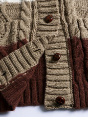  Colorblock Long Sleeve Button Up Sweater Cardigan With Pockets
