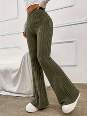  Solid Ribbed High Rise Flared Leg Pants