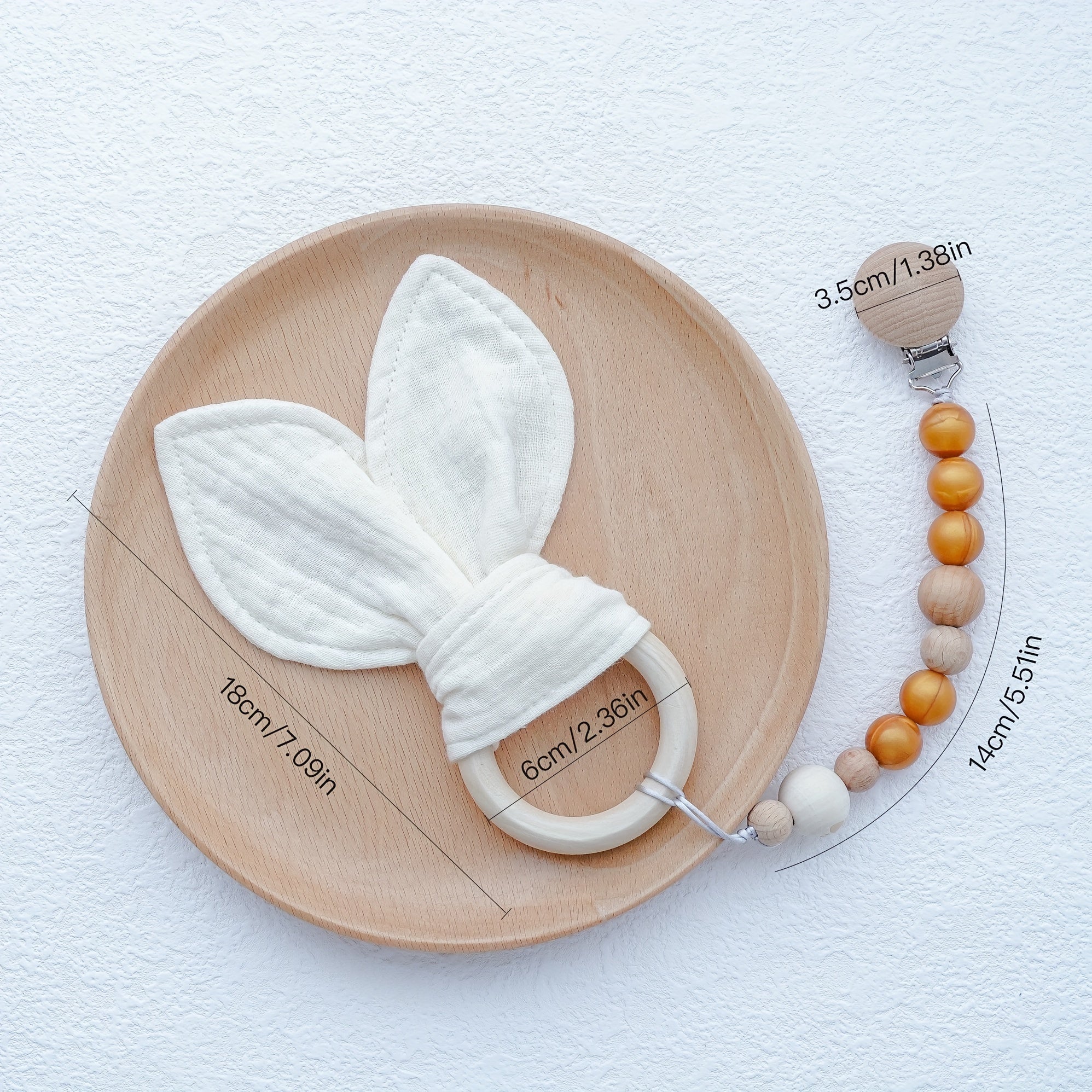 Baby Chewable Maple Wooden Teething Toy & Pacifier Accessories Set