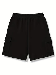 Men's Casual Cargo Shorts Solid Stretch Elastic Waist Drawstring Shorts
