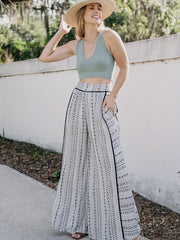  Wide Leg Geometric Print Pants with Pockets