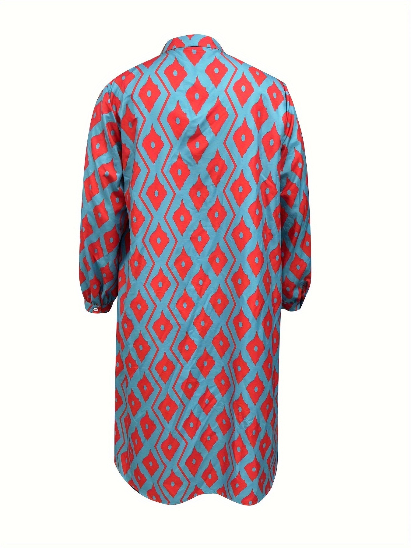  Boho Dress Women's Argyle Print Long Sleeve Shirt Dress