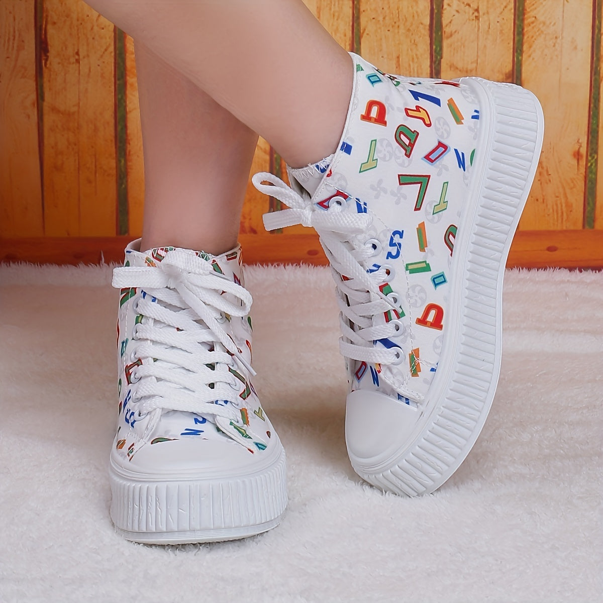 Women's Colorful Letter Print Canvas High Top Sneakers