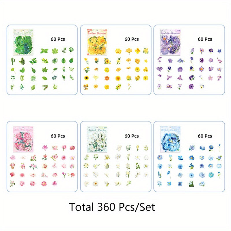 6 Packs Watercolor Plant Floral Stickers - 360 Sheets