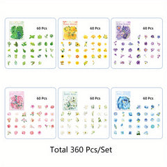 6 Packs Watercolor Plant Floral Stickers - 360 Sheets