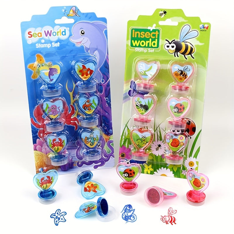 Cartoon Ink Stamp Set for Kids Learning, 6 Patterns