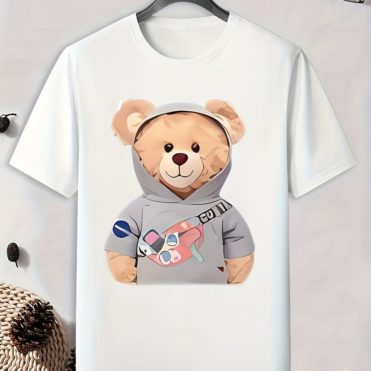 Bear Print Men's Graphic T-shirt for Summer