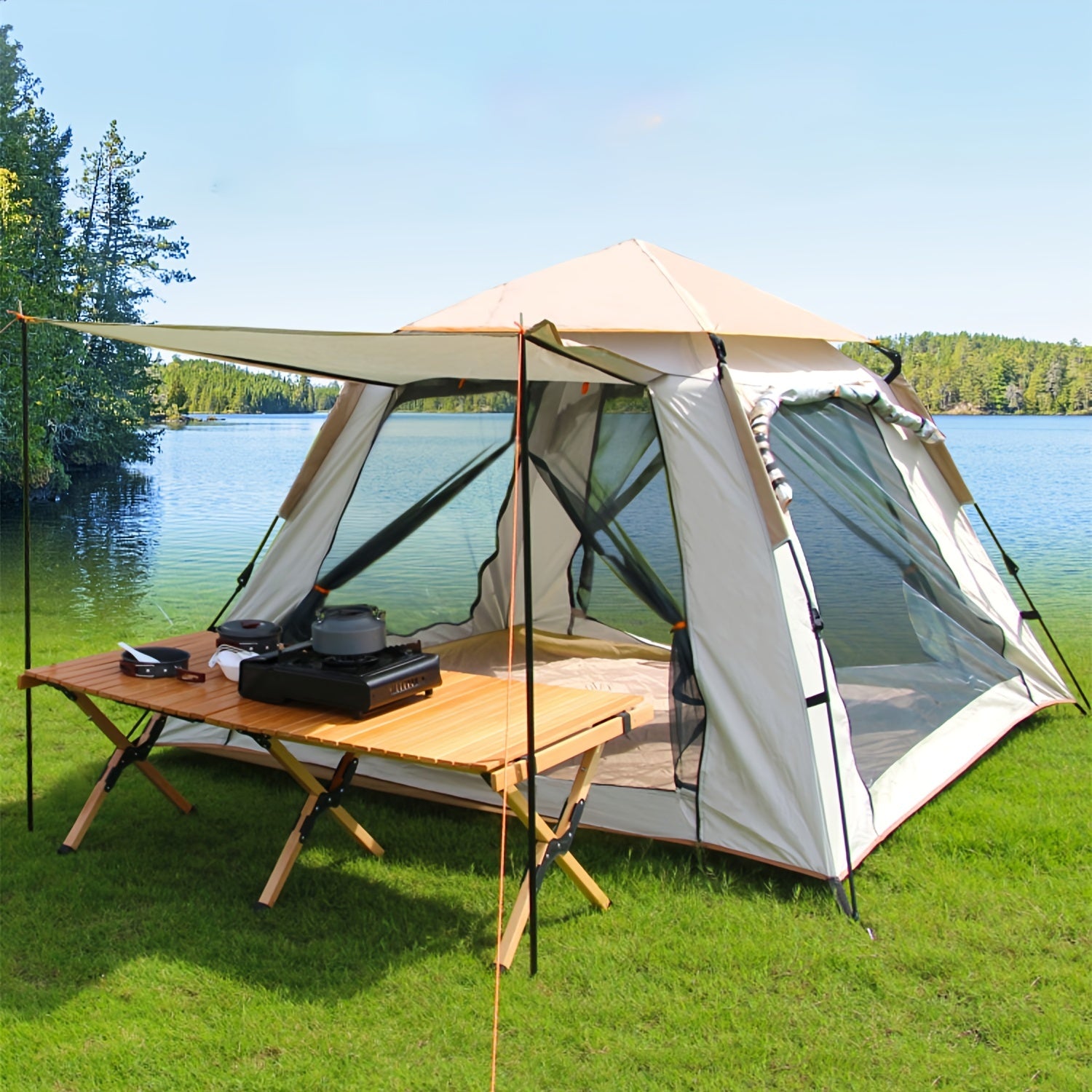 Windproof Camping Tent with Poles, Rainproof, Suitable for Camping