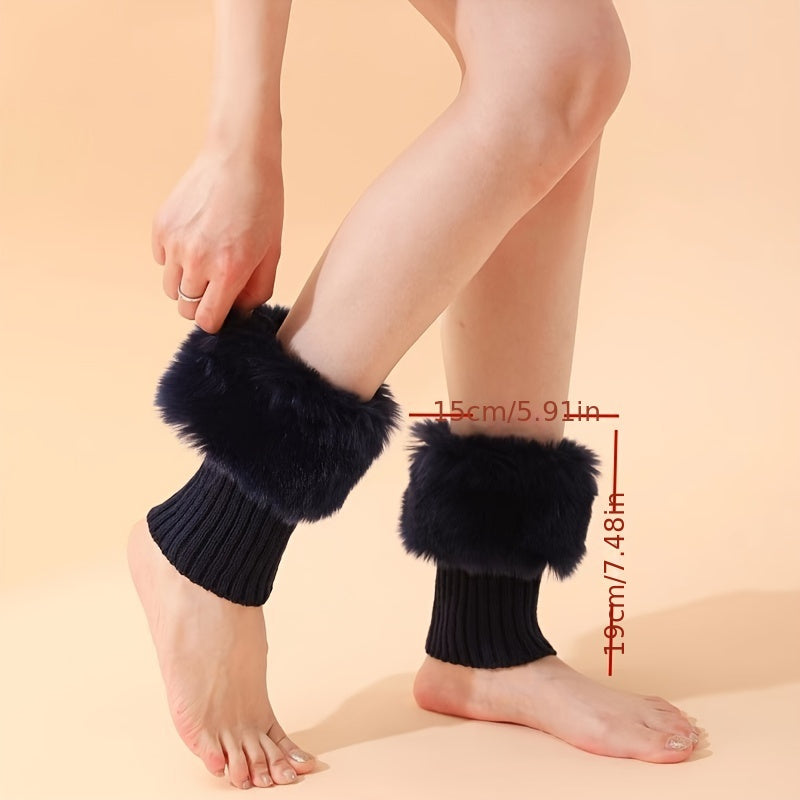 Fuzzy Stitching Leg Warmers Ribbed Socks Women's Stockings