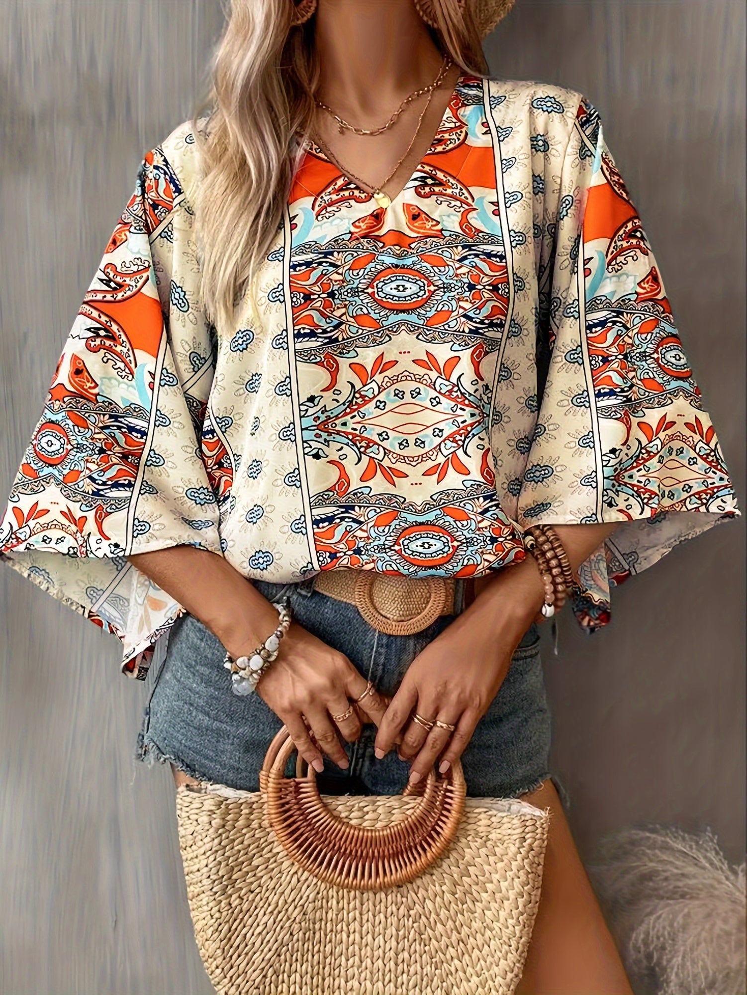  Boho Blouse Women's Floral Print Tunic Top