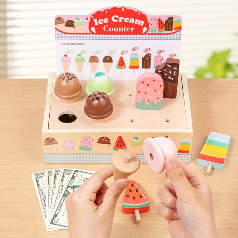 Kids' Ice Cream Shop Playset Recycled Wood Money Counting Game