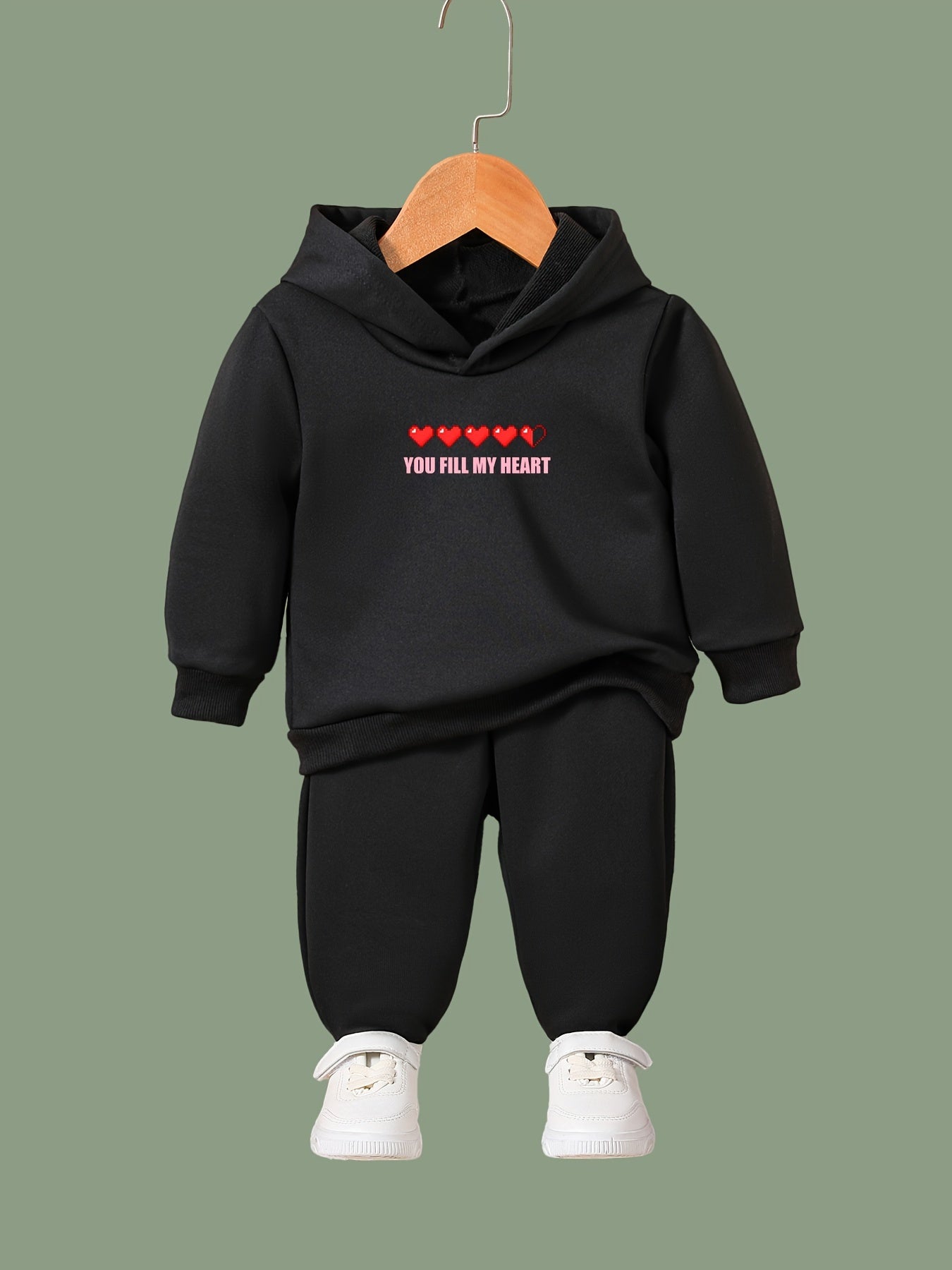 Hearts Pattern Long Sleeve Hooded Sweatshirt Girls Comfy Hoodies Pullover