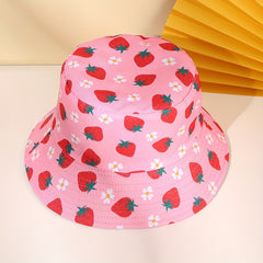 Pink Strawberry Print Bucket Hat Reversible Fisherman Cap Sunscreen Basin Hat