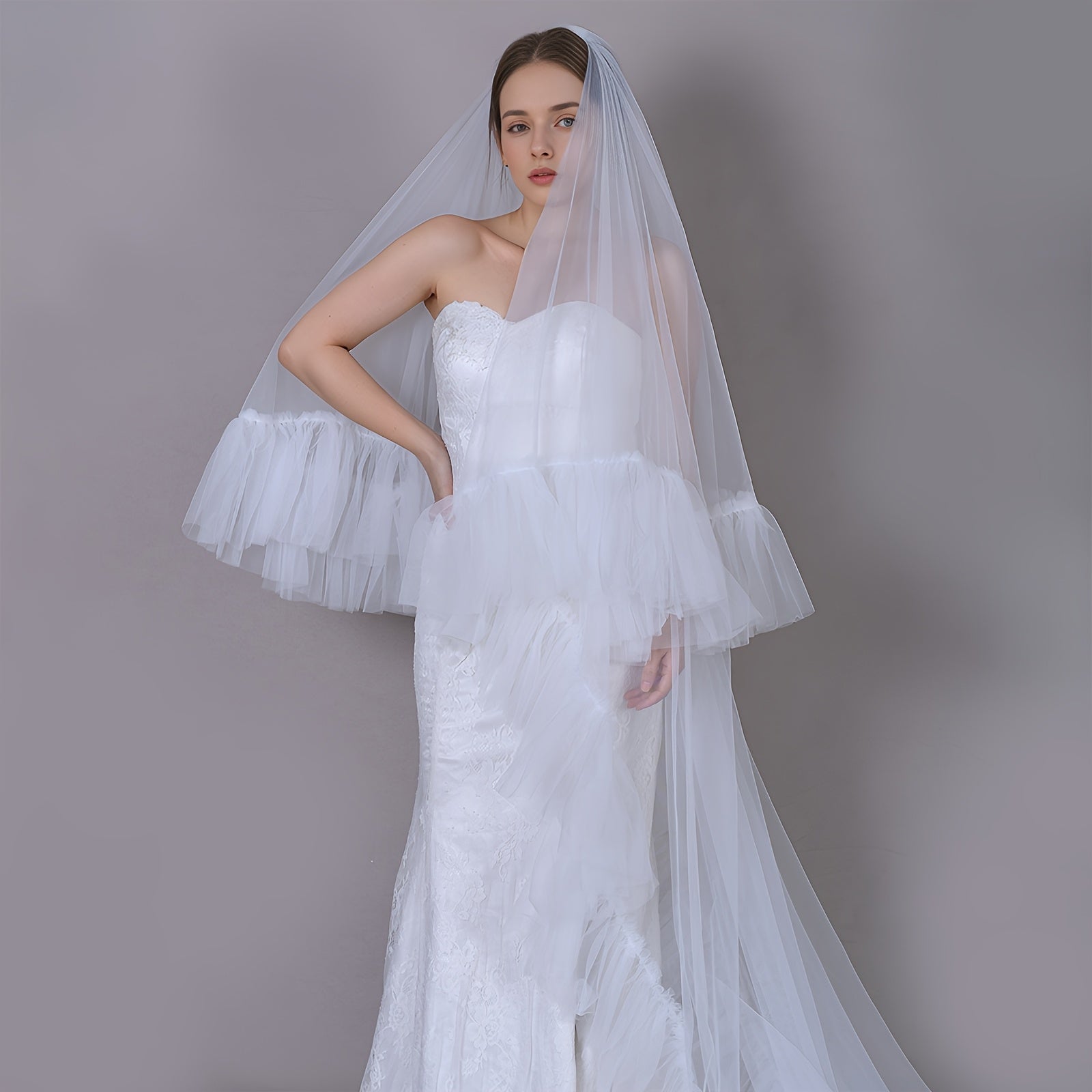 Layered Bridal Veil and Train for Wedding