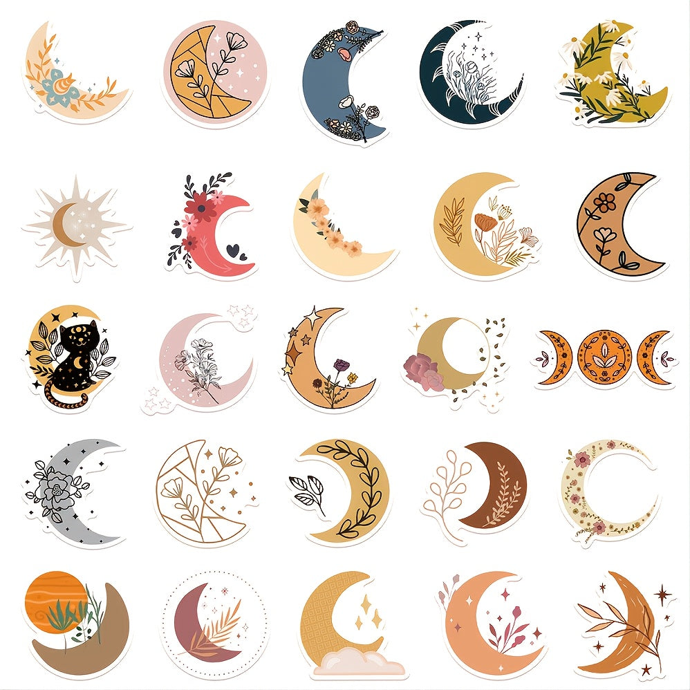 50 Sheets Waterproof Moon & Flower Reusable Sticker