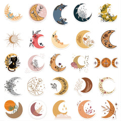 50 Sheets Waterproof Moon & Flower Reusable Sticker